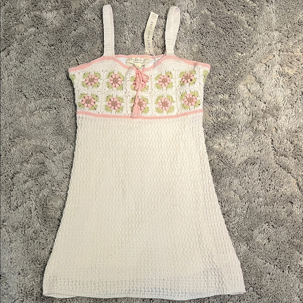 Floral Crochet Dress - Pink and White size M